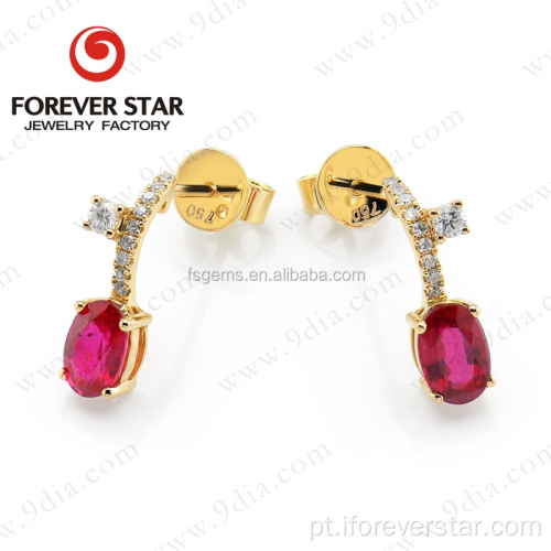 Forma oval Ruby Gemstone Brincos 22k Jóias De Ouro